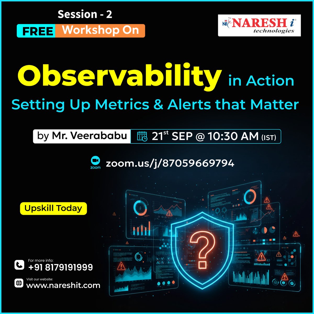 nareshitech's tweet image. 📢 Free Workshop Alert – Session 2
For Register: t.ly/FWSDev-14SE
✨ Observability in Action: Setting Up Metrics &amp;amp; Alerts that Matter
👨‍🏫 Trainer: Mr. Veerababu
📅 Date: 21st Sept🕥 Time: 10:30 AM (IST)

#DevOpsTraining #Observability #AlertSystems #DevOpsWorkshop #Free