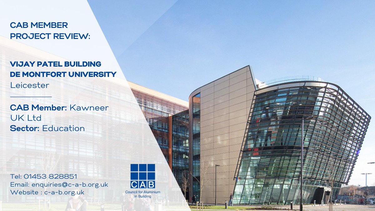 CAB Member Project Review: Vijay Patel Building, De Montfort University, Leicester

A £42M education project delivered by CPMG Architects and Balfour Beatty.

Learn more: ow.ly/6tHr50WR3b9

#CABMemberProject #AluminiumInEducation #KawneerUK #VijayPatelBuilding #CAB_member