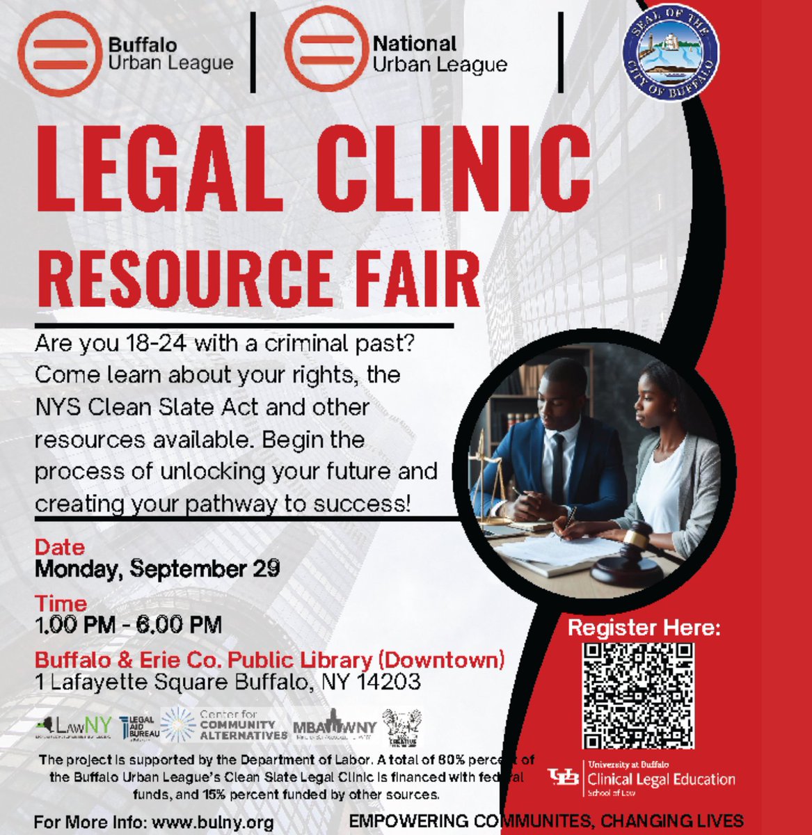 Join us Monday September 29th for the FREE legal clinic at the <a href="/buffalolibrary/">Buffalo & Erie County Public Library</a> register here: bulny.org