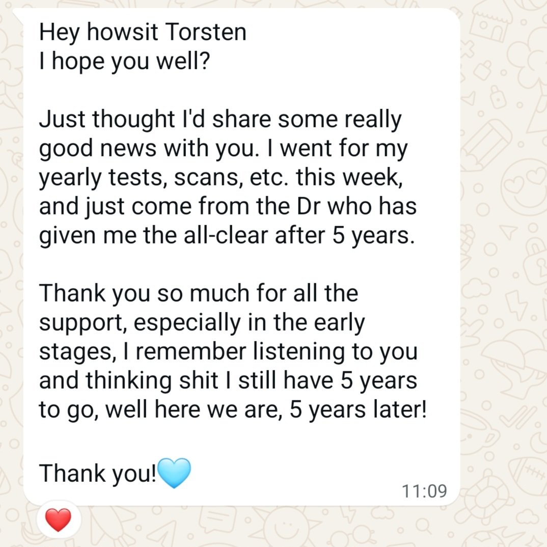 This! 
When survivors that I've supported on their emotional #testicular #cancer roller coaster journey years ago, send you a message like this .... Instant tears in my eyes and lump in my throat. #loveyournuts supports patients emotionally. Feel free to contact us!