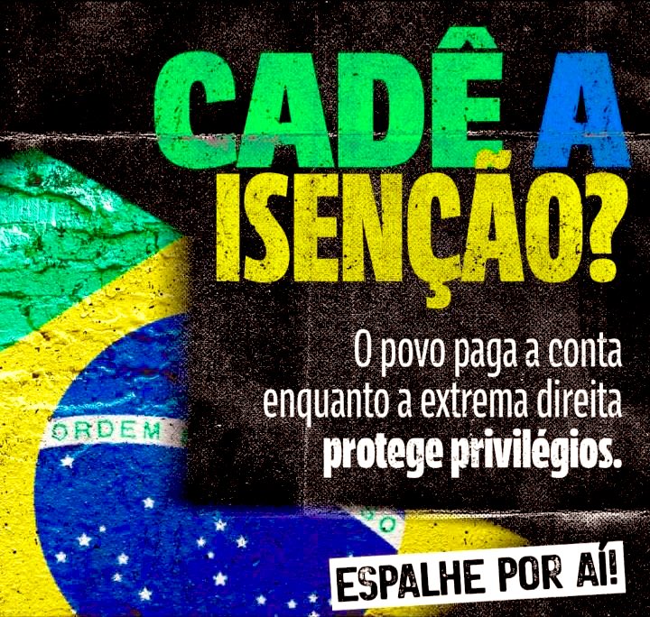 🚩ATENÇÃO: <a href="/HugoMottaPB/">Hugo Motta</a>, cadê a isenção do imposto, quando você irá pautar?

Bora subir:

AGORA É A VEZ DO POVO
IR ZERO JÁ 
TAXAÇÃO DOS SUPER RICOS

Pra cima deles, militância!

RT