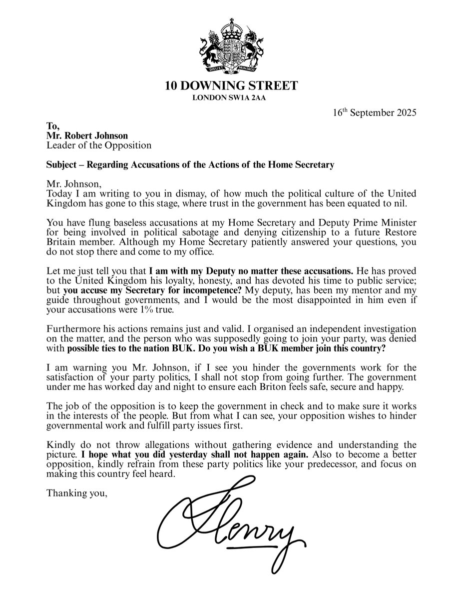 The Prime Minister responds to the accusations made regarding the actions of the Home Secretary by the Leader of the Opposition.