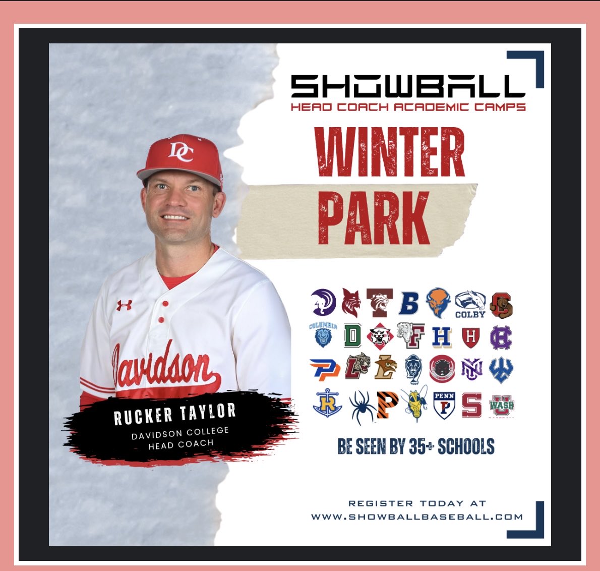 Be Seen by ⁦⁦<a href="/DavidsonBASE/">Davidson Baseball</a>⁩ head coach ⁦<a href="/RuckerTaylor/">Rucker Taylor</a>⁩ Oct 4-5 in Winter Park, FL. ⁦<a href="/ConferenceA10/">A10</a>⁩ ⁦<a href="/d1baseball/">D1Baseball</a>⁩ ⁦<a href="/ABCA1945/">ABCA</a>⁩ ⁦<a href="/ptwsports/">Play to Win (PTW)</a>⁩ ⁦<a href="/axcessbaseball/">Axcess Baseball LI</a>⁩