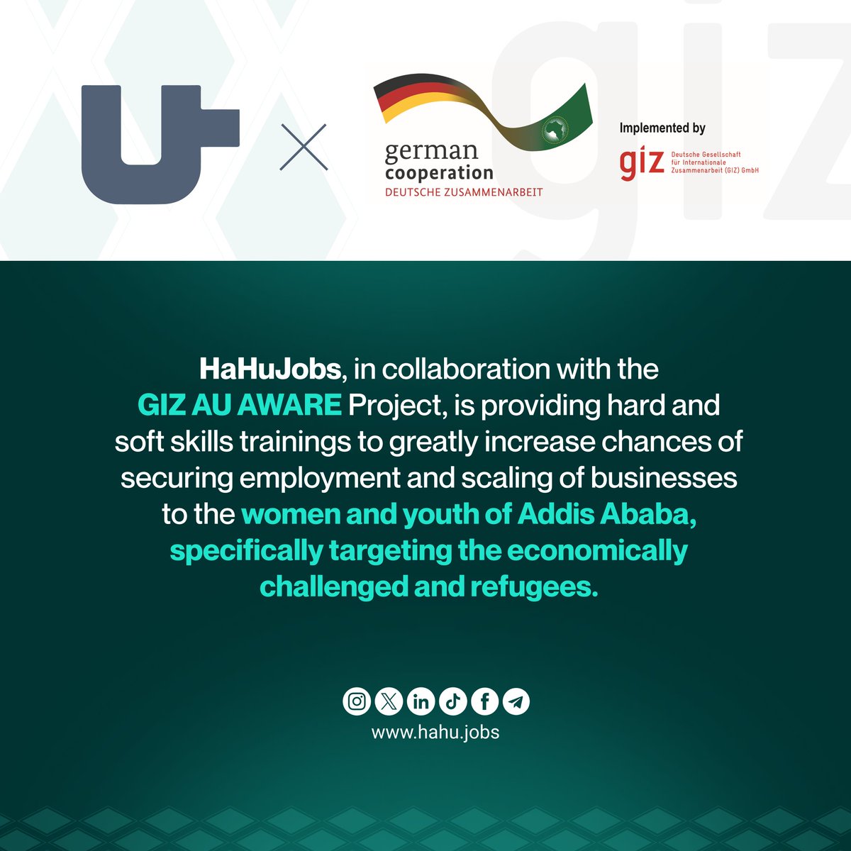 We are excited to announce our collaboration with <a href="/GIZAfricanUnion/">GIZ African Union</a> to provide Hard and Soft skills programs to women and youth of Addis Ababa, Especially targeting the economically challenged and refugees.

#GIZAU #trainingprogram #youth #women #skillsdevelopment