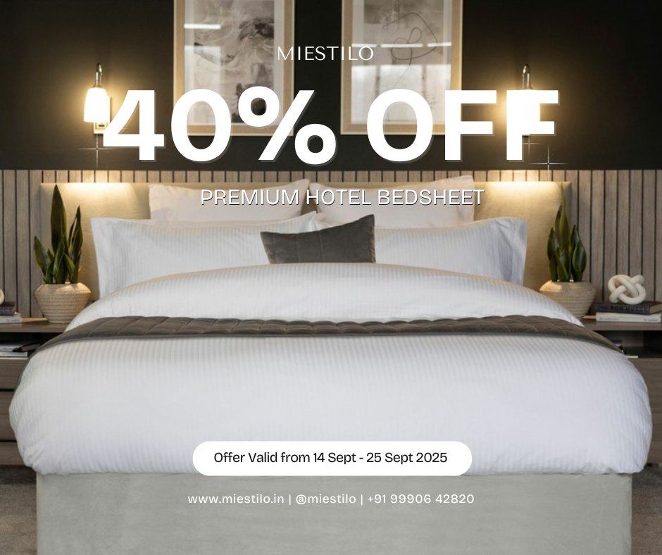 miestilodotin's tweet photo. ✨ Transform Guest Comfort with MiEstilo ✨
📅 Offer valid: 14 Sept – 25 Sept 2025
Upgrade your hotel rooms today with linens that redefine comfort and class.
👉 Shop now: https://t.co/70FkgbAAxq | 📞 +91 99906 42820
#HospitalityIndustry #PremiumBedsheets #LuxuryComfort #Miestilo https://t.co/njz19jePgB