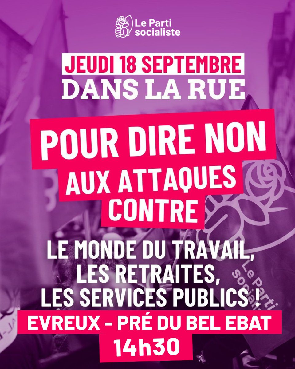 On se retrouve ce jeudi à Évreux, pour manifester aux côtés des syndicats pour avoir un vrai budget de justice sociale, qui protège les services publics et les classes populaires ! 
#18septembre