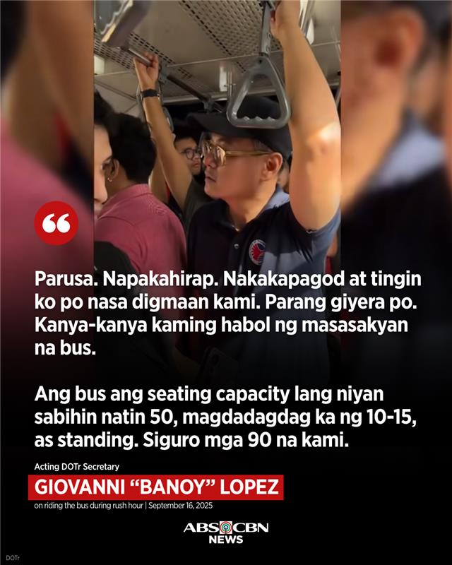 ABSCBNNews's tweet image. Mismong si acting Transportation Secretary Giovanni Lopez ay may ilang reklamo nang sumakay sa pampublikong sasakyan kasabay ng rush hour.

BASAHIN: abs-cbn.com/news/business/…