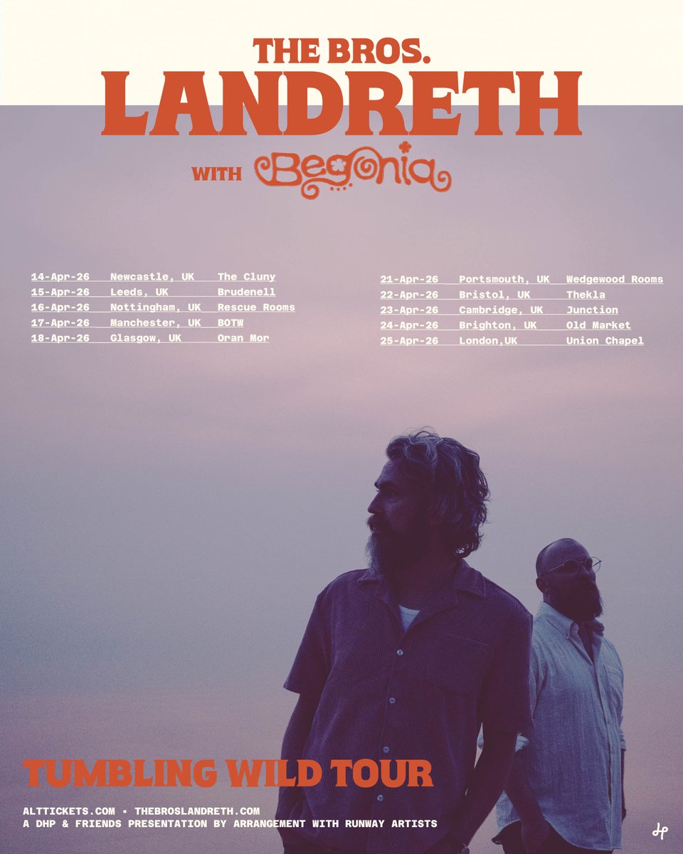 Ahead of the release of their forthcoming new album 'Dog Ear', <a href="/thebroslandreth/">The Bros. Landreth</a> have announced a massive UK tour for 2026!

Tickets for the 'Tumbling Wild' Tour go on general sale at 10am on Friday: 

gigseekr.com/tour/6y7