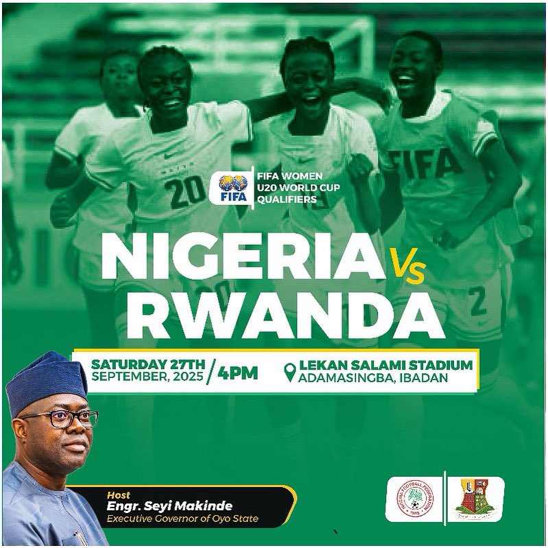 Ibadanlawa1's tweet image. The FIFA U20 Women’s World Cup Qualifiers is here

Nigeria vs Rwanda
📅 Sat, Sept 27
🕓 4pm
📍 Lekan Salami Stadium,
Come support our girls as they fight for glory
Let’s fill the stands and show the world the spirit of Naija! 

#NGAvsRWA #Falconets #FIFAQualifiers #IbadanVibes
