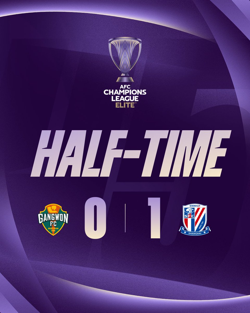 TheAFCCL's tweet photo. 𝗛𝗧 | 🇰🇷 Gangwon FC 0️⃣-1️⃣ Shanghai Shenhua 🇨🇳

A slim advantage for the visitors at halftime!

Can Gangwon FC make their debut count in the second half?

Watch 𝑳𝑰𝑽𝑬 📺 https://t.co/pxq1V1t74m

#ACLElite | #GANvSHS https://t.co/duwRph6N1e