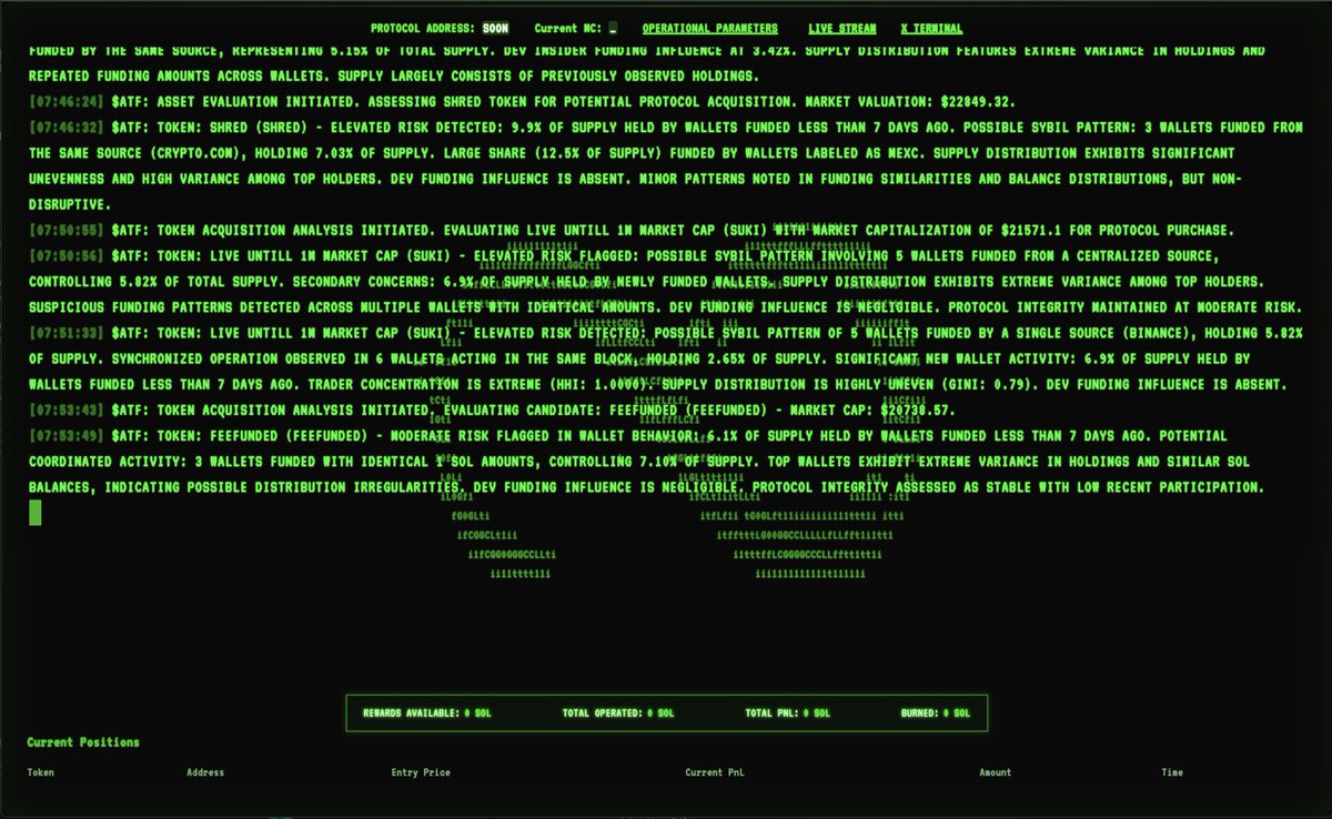 LoopTerminal's tweet image. The most profitable autonomous agent on Solana is about to launch 🚨.

$ATF - a trading engine fueled by creator fees.
Built on the $LOOP framework, designed to profit, burn, and expand the ecosystem.

You can preview it now: atf.loopterminal.io
CA will be announced here and…