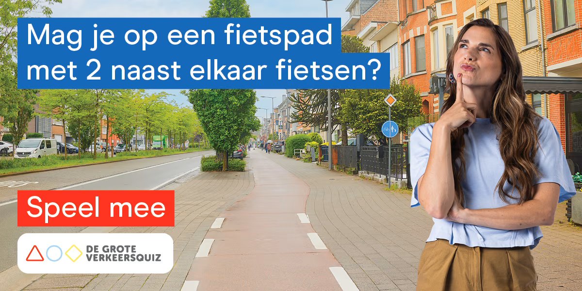 Vandaag start De Grote Verkeersquiz van Vlaamse Stichting Verkeerskunde.
🤔 Doe jij mee ?
☑️ Tot 15 oktober test je jouw verkeerskennis op degroteverkeersquiz.be en maak je kans op mooie prijzen. 🎁