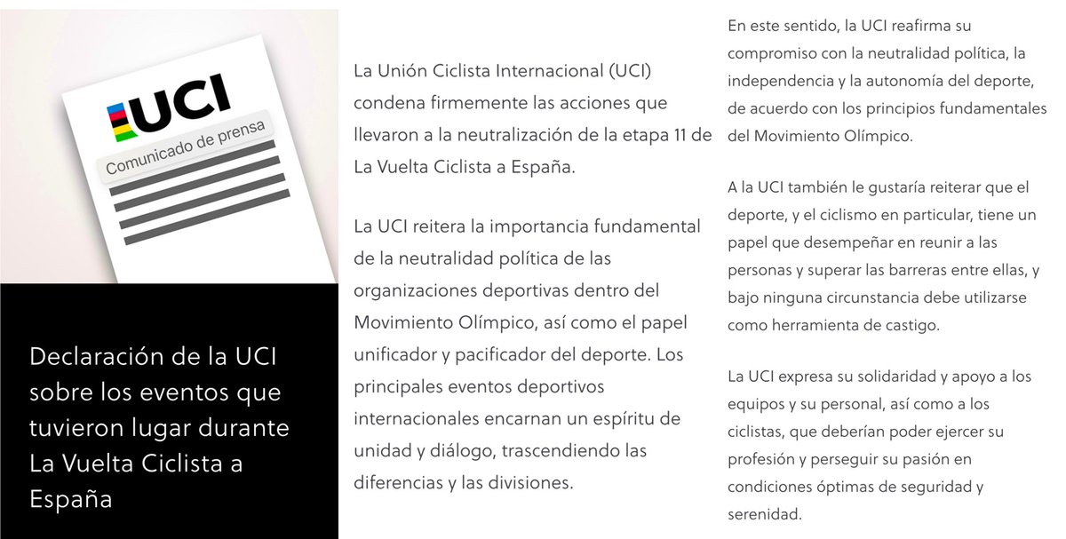 🚴Después de su comunicado contra LaVuelta
¿Para qué sirve la UCI?

Se supone que esta "venerable" institución vela por la grandeza del ciclismo y rige sus designios con la precisión de un reloj suizo... cuando le interesa. 

La UCI ha vuelto a demostrar que su moral 
⬇️
