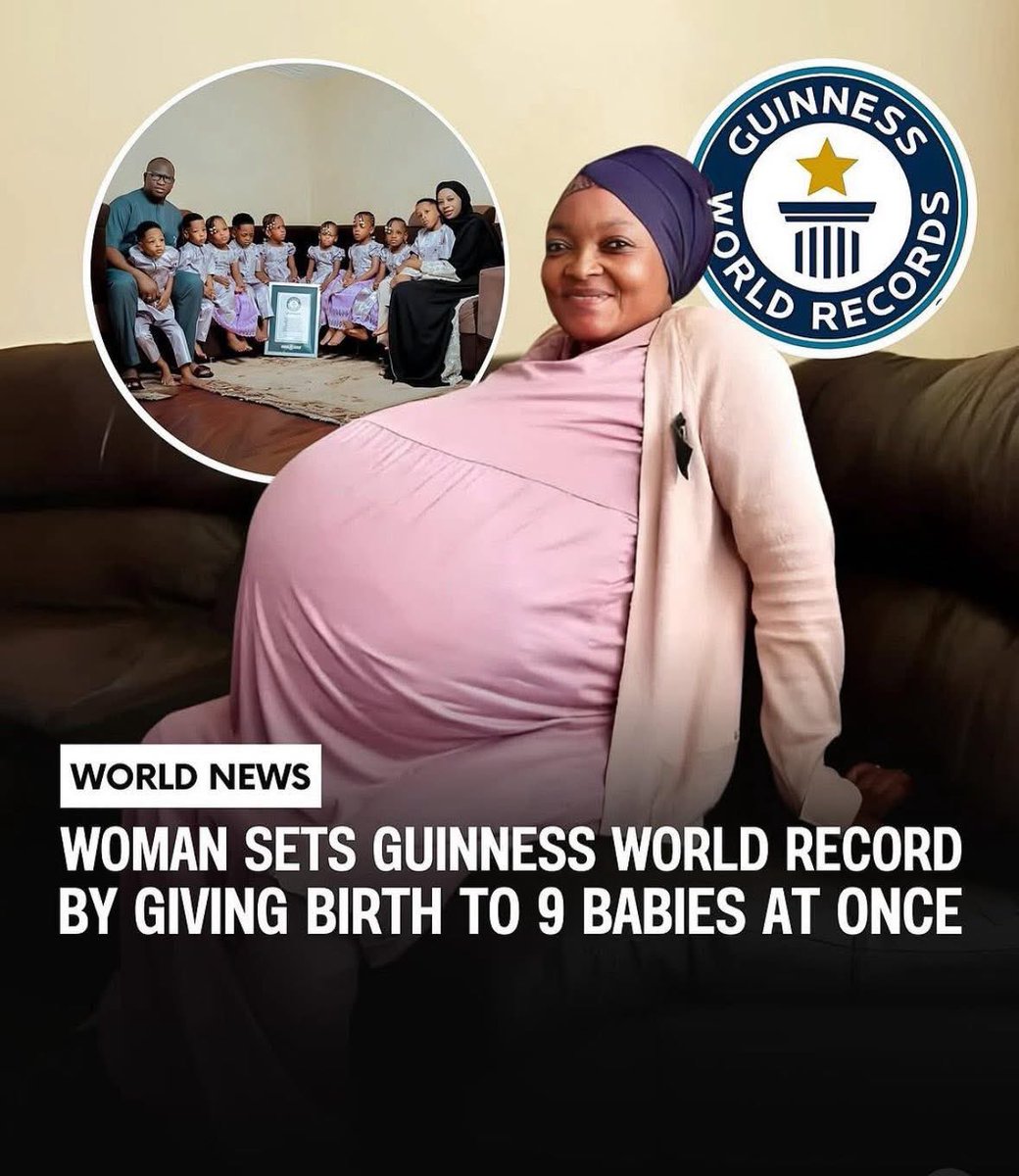 Elorm_Hood's tweet image. 🚨 Halima from Mali has set a Guinness World Record after deliver!ng nine healthy babies at once. 👶🏽🤯