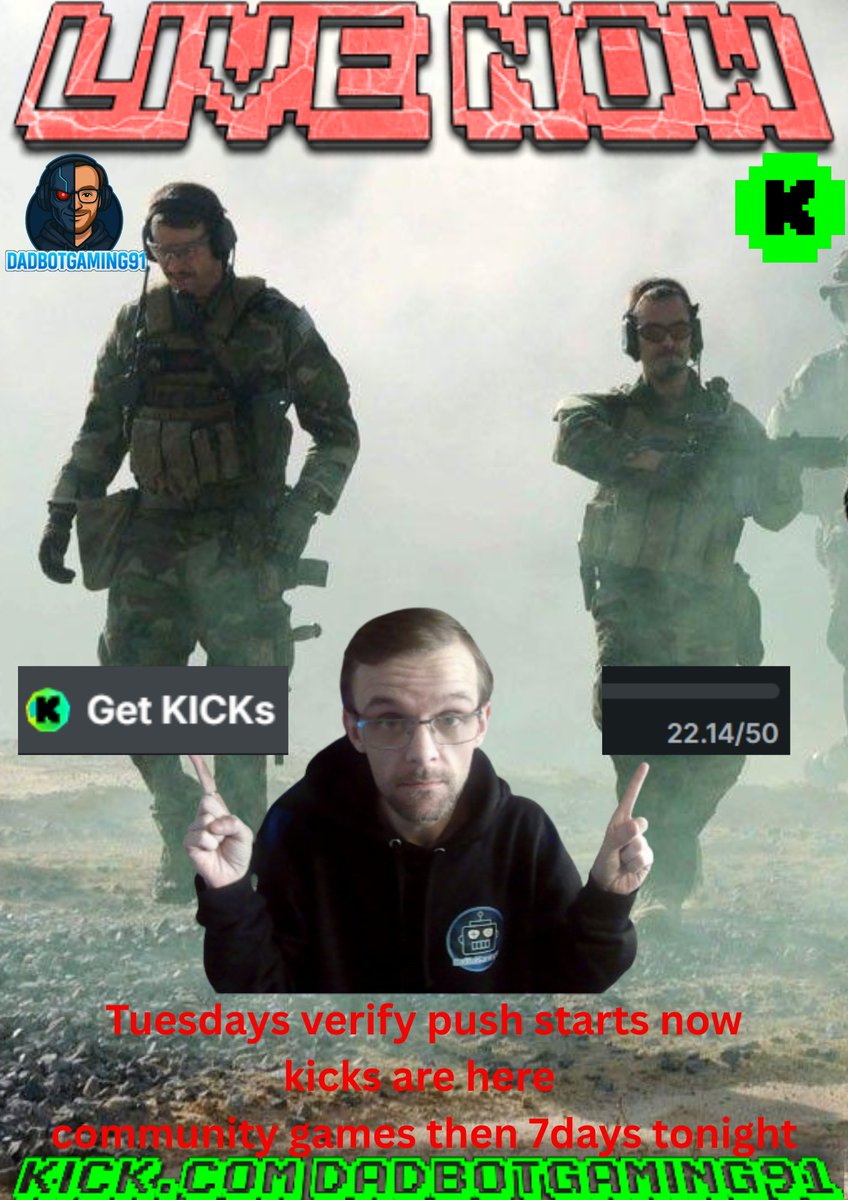 KieranKilgour2's tweet image. Good afternoon, dadfans 

It&apos;s time to kick off that Tuesday push live now on @KickStreaming 

Community games, then 7 days to die later tonight and pushing for verification, all lurks chats are massive appreciate 

Kick.com/dadbotgaming91 @KickCommunity #verificationpush