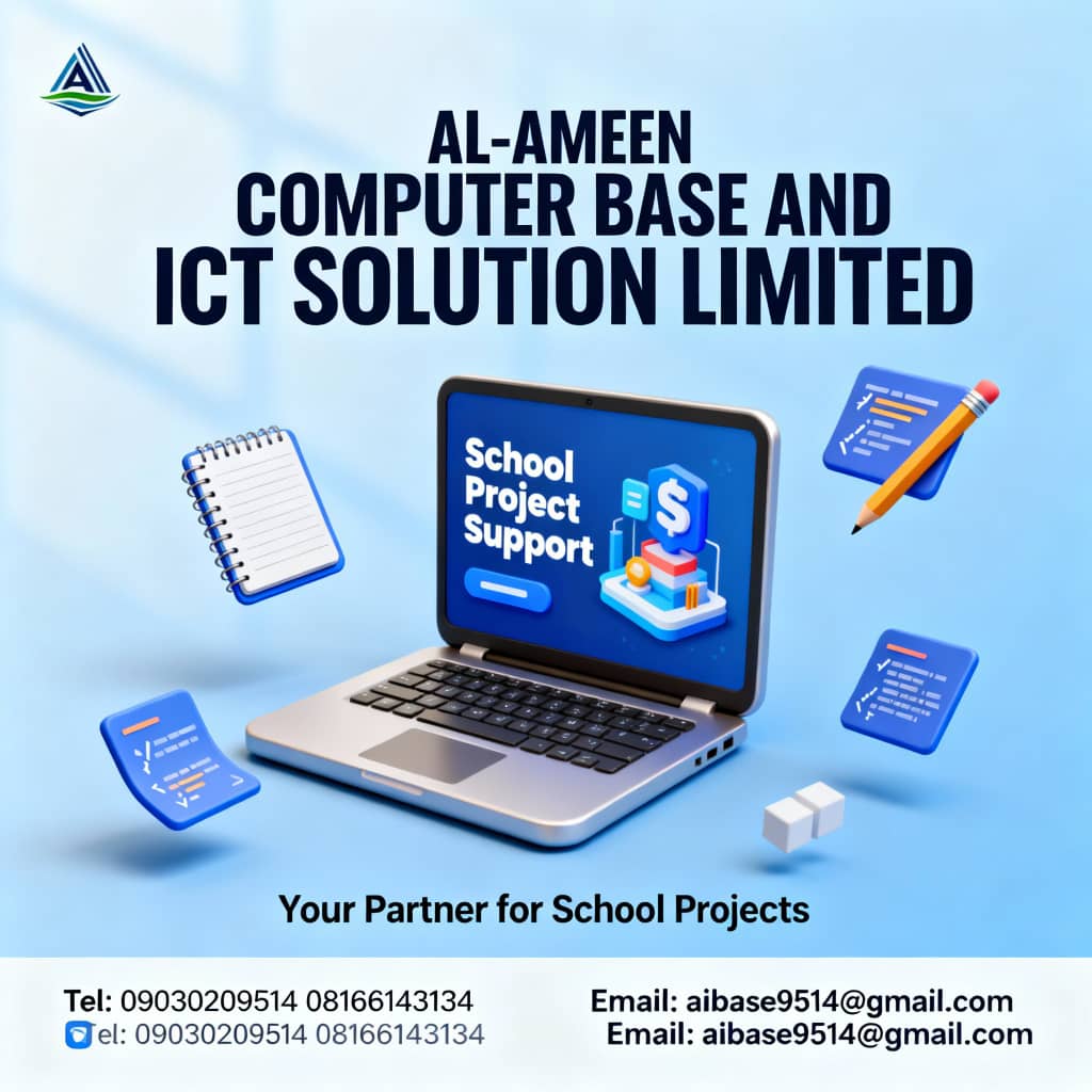 Student School Projects &amp; ICT Support Services 💻  
Are you a student struggling with your school project, ICT assignment, or tech presentation?

We offer expert help with:  
✅ School projects (JSS, SSS, and tertiary levels)  
✅ ICT assignments and research  
✅ PowerPoint