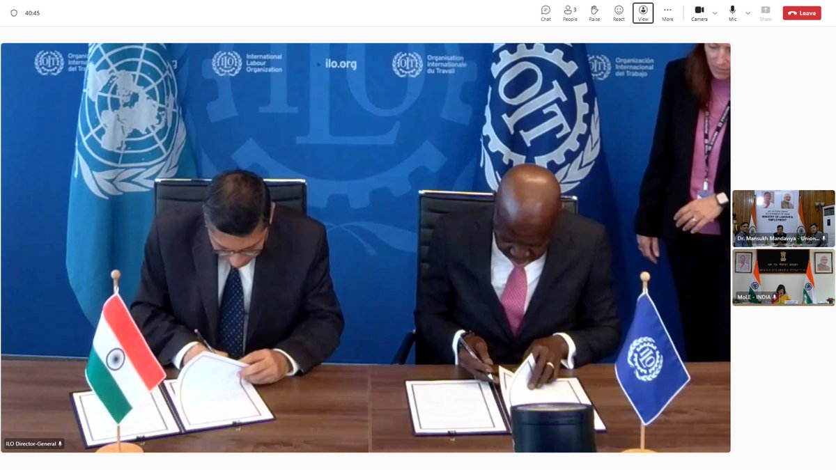 mansukhmandviya's tweet photo. Pleased to virtually join the signing of the MoU between India & @ILO on the International Reference Classification of Occupations.

This milestone builds on the vision set forth by G20 Leaders under India’s Presidency and will strengthen global skill comparability, mutual recognition of competencies, and workforce development for a future-ready world.

Grateful to DG, ILO, Mr. Gilbert F. Houngbo, for his vision and commitment in driving this collaboration forward.