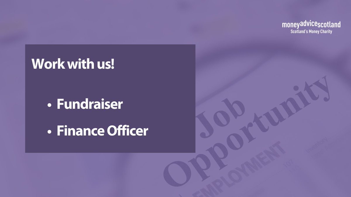 We are hiring! We're looking for a Fundraiser and a Finance Officer to join our team. Both roles are part time, and will help contribute to our work of improving financial wellbeing for people in Scotland. Find out more via Goodmoves and apply by 3rd Oct goodmoves.org/organisation/0…