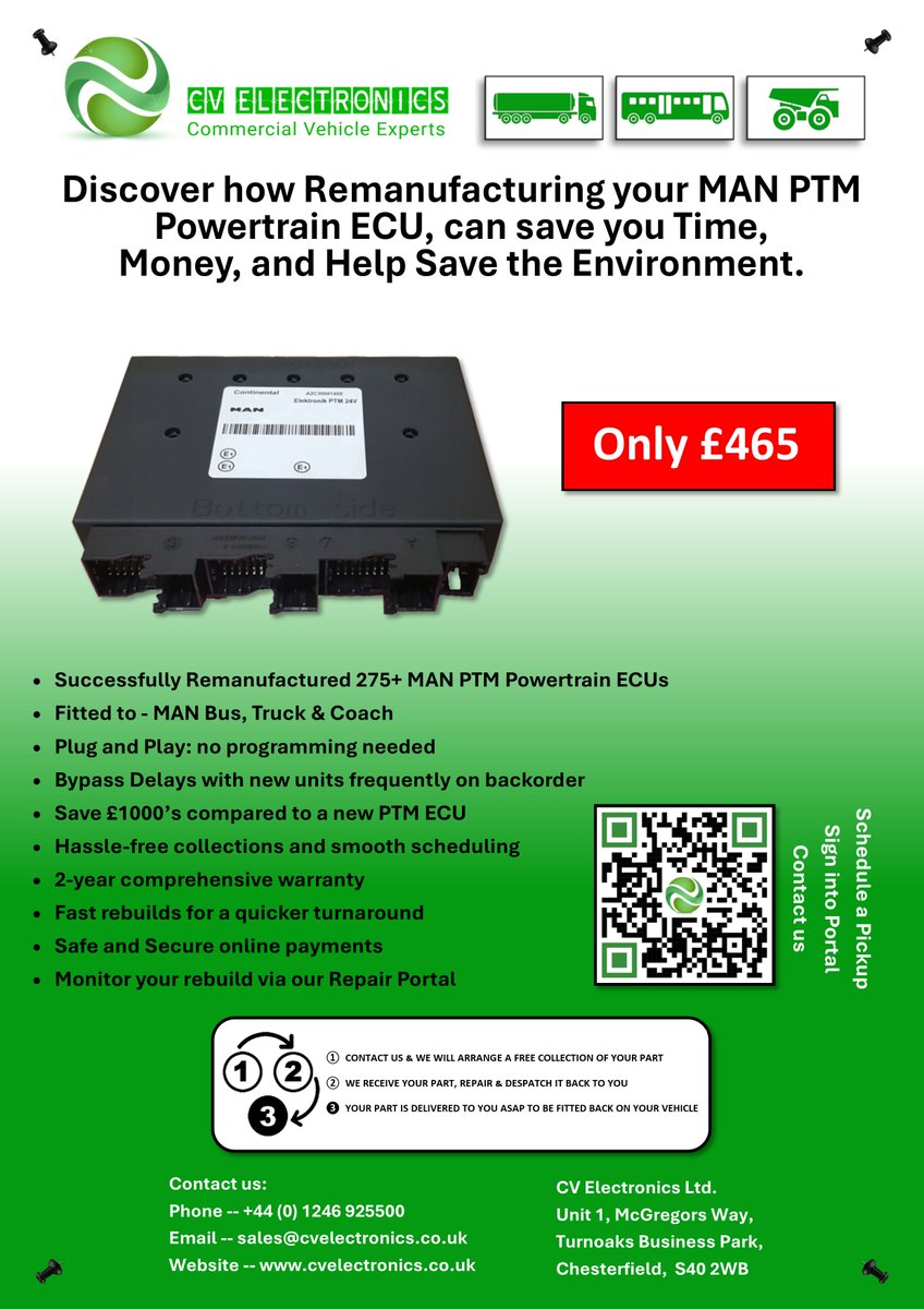 cvelectronics's tweet image. After extensive investment and much R&amp;amp;D CV Electronics can successfully remanufacture your Euro 6 MAN PTM Powertrain Manager ECU for £465 + vat cvelectronics.co.uk/.../man-ptm-po…

🔧 𝐏𝐞𝐚𝐜𝐞 𝐨𝐟 𝐌𝐢𝐧𝐝 𝟐𝟒 𝐌𝐨𝐧𝐭𝐡𝐬 𝐖𝐚𝐫𝐫𝐚𝐧𝐭𝐲 
💰 𝐂𝐨𝐬𝐭 𝐒𝐚𝐯𝐢𝐧𝐠𝐬 
⏱️ 𝐑𝐞𝐝𝐮𝐜𝐢𝐧𝐠…