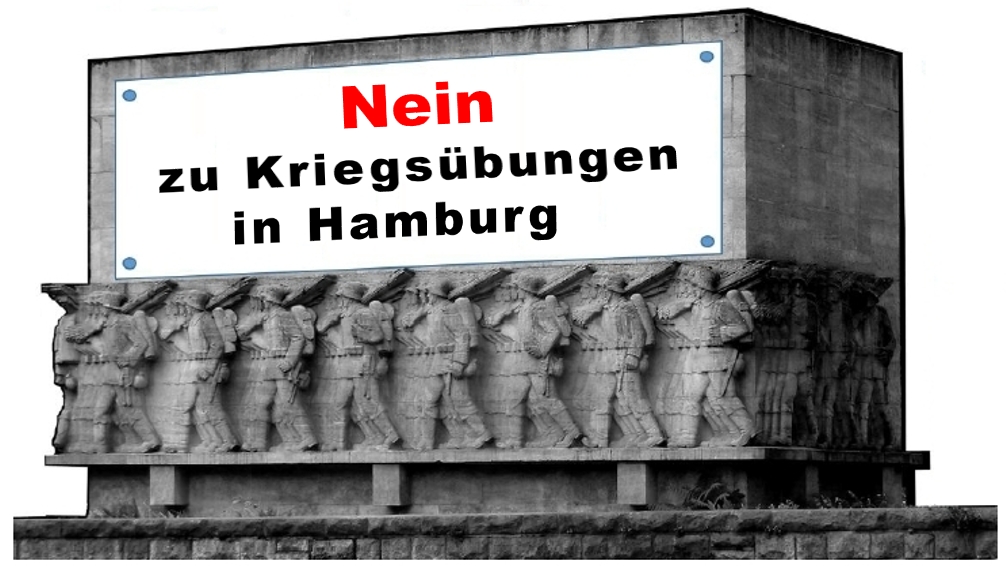 Freitag, 19.9.ab 16h Kriegsklotz mit Banner, Hamburg Dammtor, Skulpturen- Platz, how it may looks like