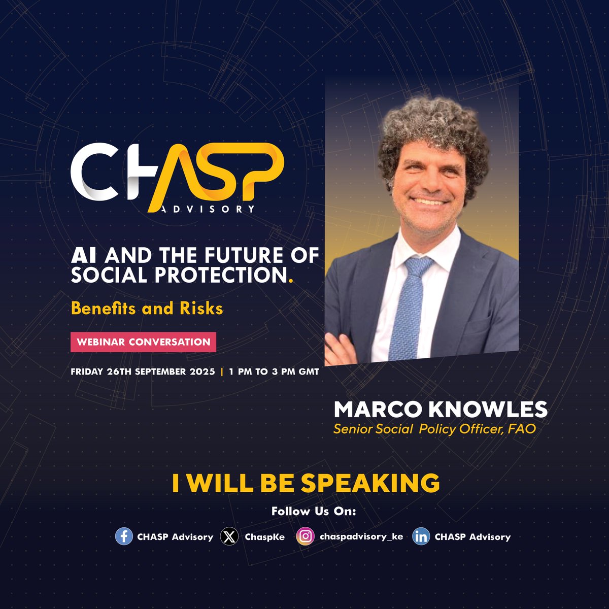 CHASP Advisory - Uganda (@chaspug) on Twitter photo We are pleased to have Marco Knowles, Senior Social Policy Officer at <a href="/FAO/">Food and Agriculture Organization</a>, join us to share on Climate-Responsive AI for Rural & Agricultural Social Protection.
26 Sept | 1–3 PM GMT
👉 Register: us06web.zoom.us/webinar/regist…
#AI #SocialProtection #ClimateAction We are pleased to have Marco Knowles, Senior Social Policy Officer at <a href="/FAO/">Food and Agriculture Organization</a>, join us to share on Climate-Responsive AI for Rural & Agricultural Social Protection.
26 Sept | 1–3 PM GMT
👉 Register: us06web.zoom.us/webinar/regist…
#AI #SocialProtection #ClimateAction