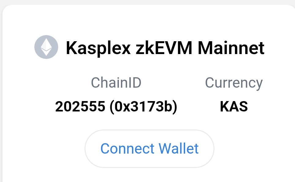 Kasplex mainnet chain id  is on Chainlist now .

Thanks <a href="/chainlist_team/">ChainList</a> 🙏

chainlist.org/?search=kasplex

$KAS #Kaspa #kasplex #SmartContracts #layer2 #CryptoTrading