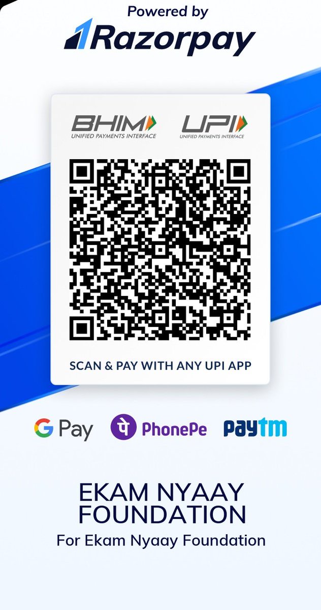 MONTHLY REQUEST: We don't charge anyone a rupee for help we provide. If you think our work is important &amp; wish to support my NGO <a href="/ekamnyaay/">Ekamnyaay</a> kindly contribute 

razorpay.me/@ekamnyaayfoun…
UPI ID: pos.11298688@indus

PS: It's a voluntary contribution request. Thanks for support