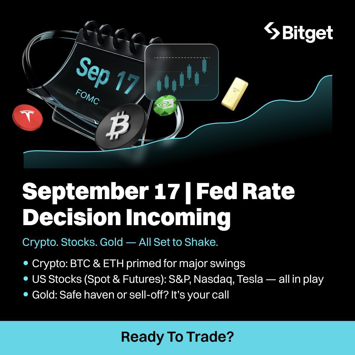 Set your reminders!
The Federal Reserve interest rate decision is coming on Sept 17 at 2 PM ET (6 PM UTC).
Get ready to trade the volatility with #Bitget!
⚡ Trade Apple: bitget.com/futures/usdt/A…
⚡ Trade Tesla: bitget.com/futures/usdt/T…
#BitgetOnchain #RWA #AAPL #TSLA #Fed