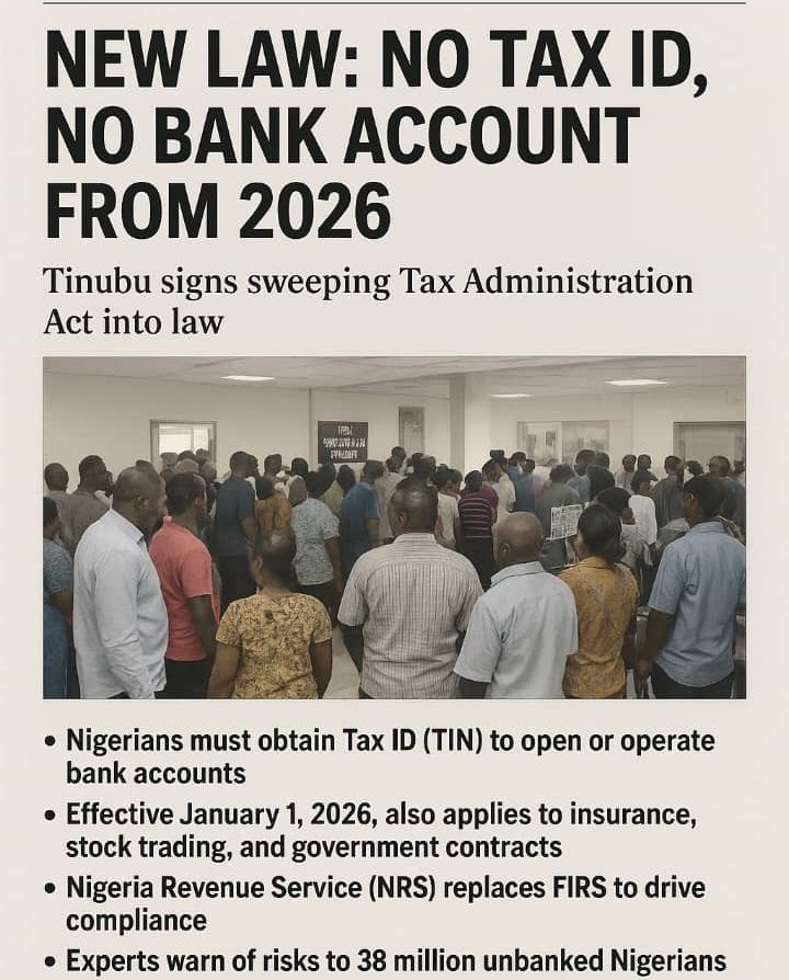 Nigerians Must Obtain Tax ID to Operate Bank Accounts, Businesses by 2026 dlvr.it/TN5yxG