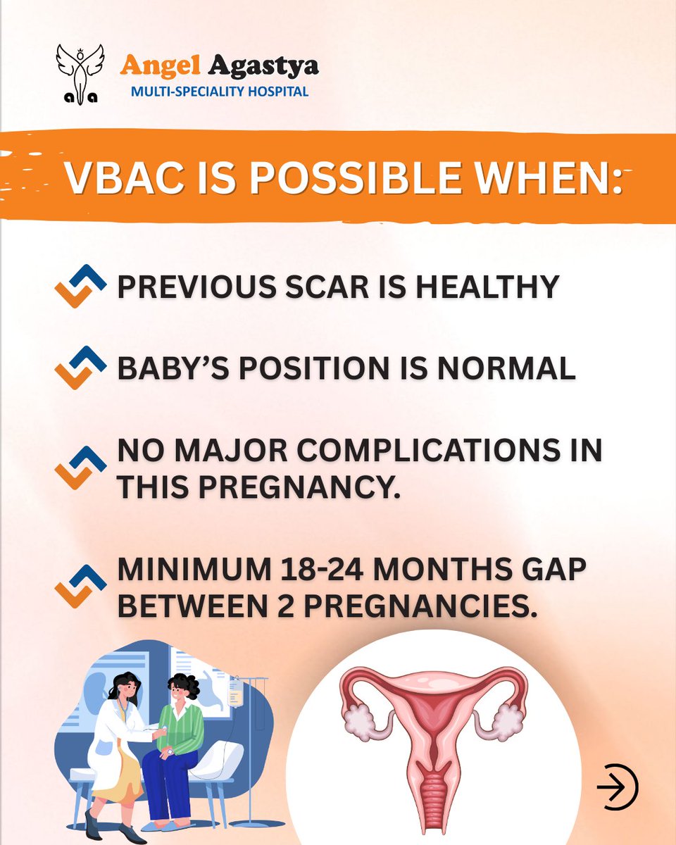 angelagastya4u's tweet image. VBAC (normal delivery after C-section) is possible in many cases. We are sharing important information so It can help clear doubts and guide many moms-to-be.
👉 Comment “VBAC” our team will guide!

#VBAC #NormalDelivery #CSectionRecovery #AngelAgastyaHospital #DrKalpanaAggarwal