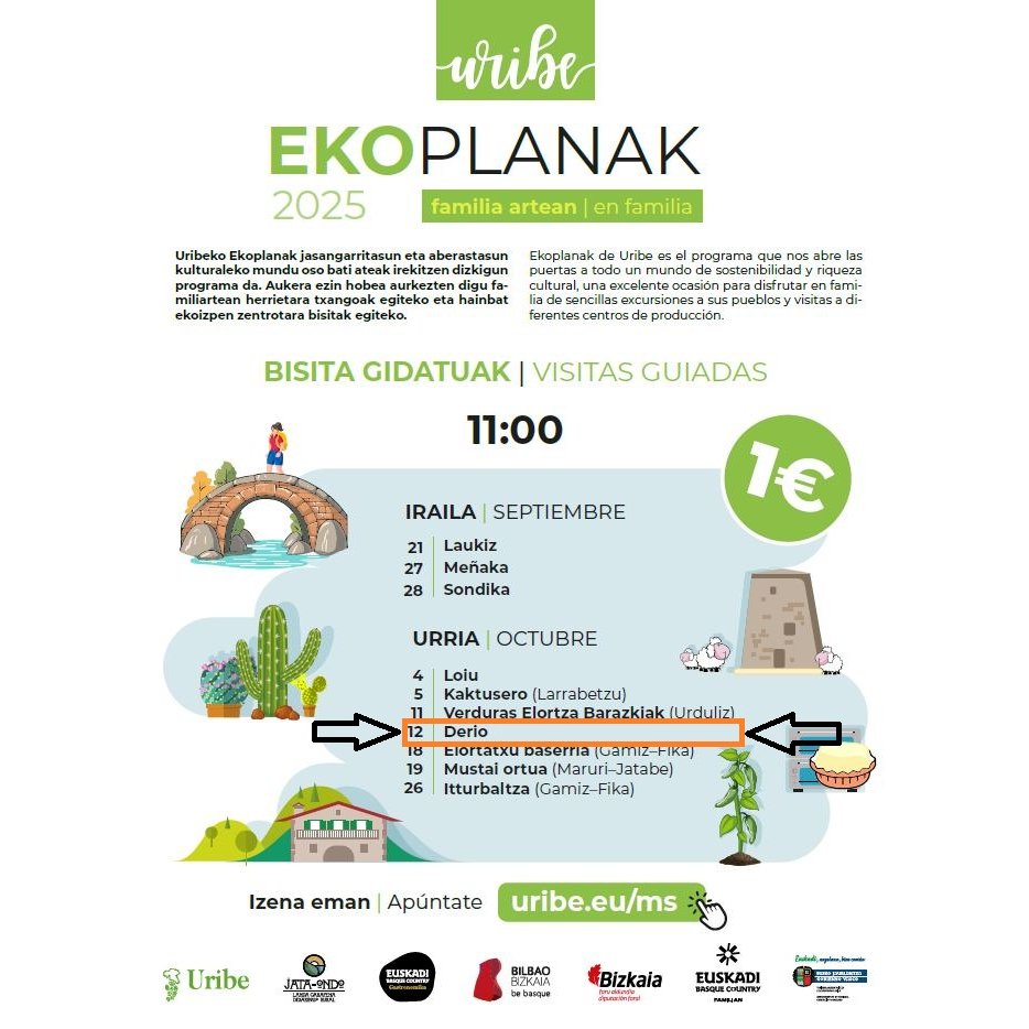🌿 Ezagutu Derio beste ikuspegi batetik!

📌 Urriaren 12an, igandea, gure herriak Jata-Ondok antolatutako Ekoplanak programaren bisita gidatuetako bat hartuko du, “Berrikuntza lantzen” izenburupean.

📍 Herriko Plaza
🕚 11:00

🎫 uribe.eu/ms/

💚 #DerioZurekinAurrera