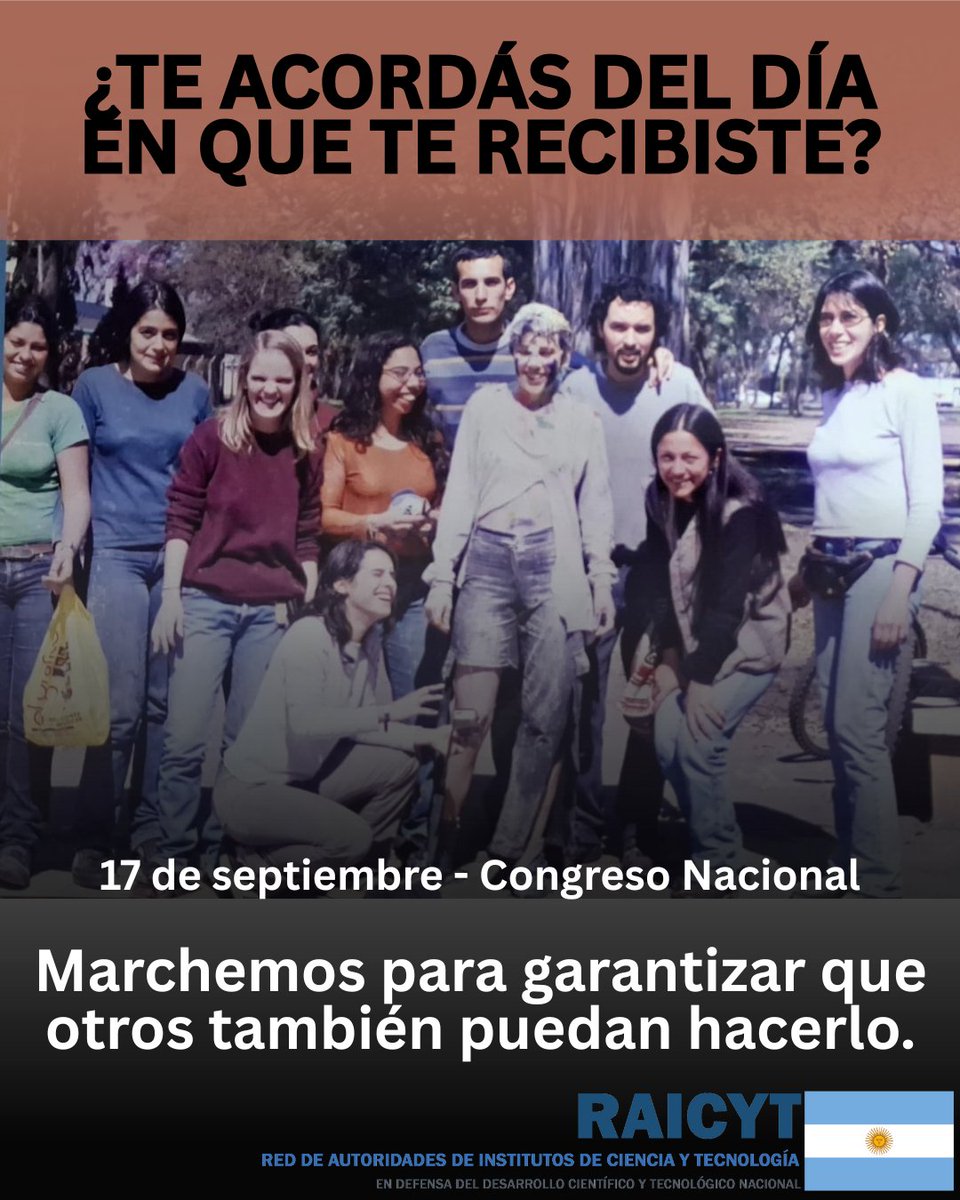 Marcha en defensa de la #UniversidadPública y la #CienciaArgentina.  

⏰Miércoles 17/9 a las 17:00 hs - Congreso Nacional  

📷#UniversidadPública nos dio el orgullo de recibirnos y festejar. Marchamos para que esto siga siendo posible.