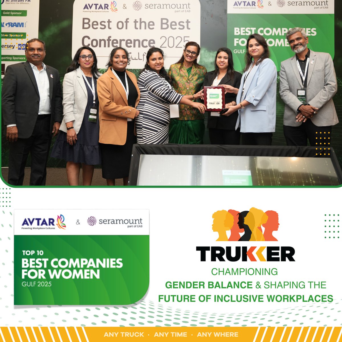 We’re proud to be named one of the Top 10 Best Companies for Women in the Gulf 2025 by Avtar &amp; Seramount! 

At #TruKKer, 32% of our workforce are women leading in dispatch, data science &amp; leadership. Diversity fuels us. Equity &amp; inclusion drive us. 

#WomenInLogistics