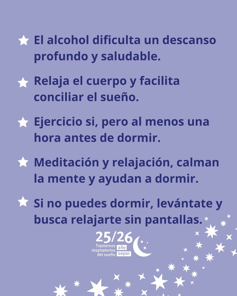 🛏️ Con la vuelta a la rutina, es fundamental readaptar nuestros horarios y mejorar la calidad del descanso

📜 Desde #SEPAR hemos elaborado un decálogo con recomendaciones para ayudarte a recuperar unos hábitos de sueño saludables.

¡Descúbrelo! ⬇️

#SEPARsueño #SaludRespiratoria