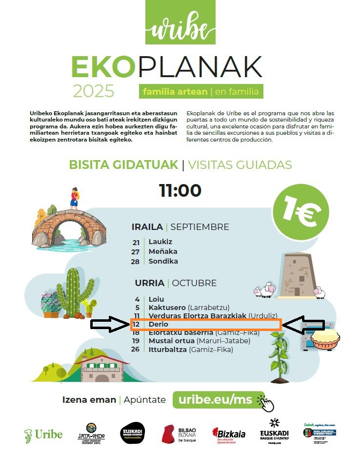 🌿 ¡Descubre Derio desde otra perspectiva!

📌 El 12 octubre, nuestro municipio será escenario de una de las visitas del programa Ekoplanak impulsado por Jata-Ondo: “Cultivando la innovación”. 

📍 Herriko Plaza
🕚 11:00

🎫 uribe.eu/ms/

💚 #DerioCreceContigo