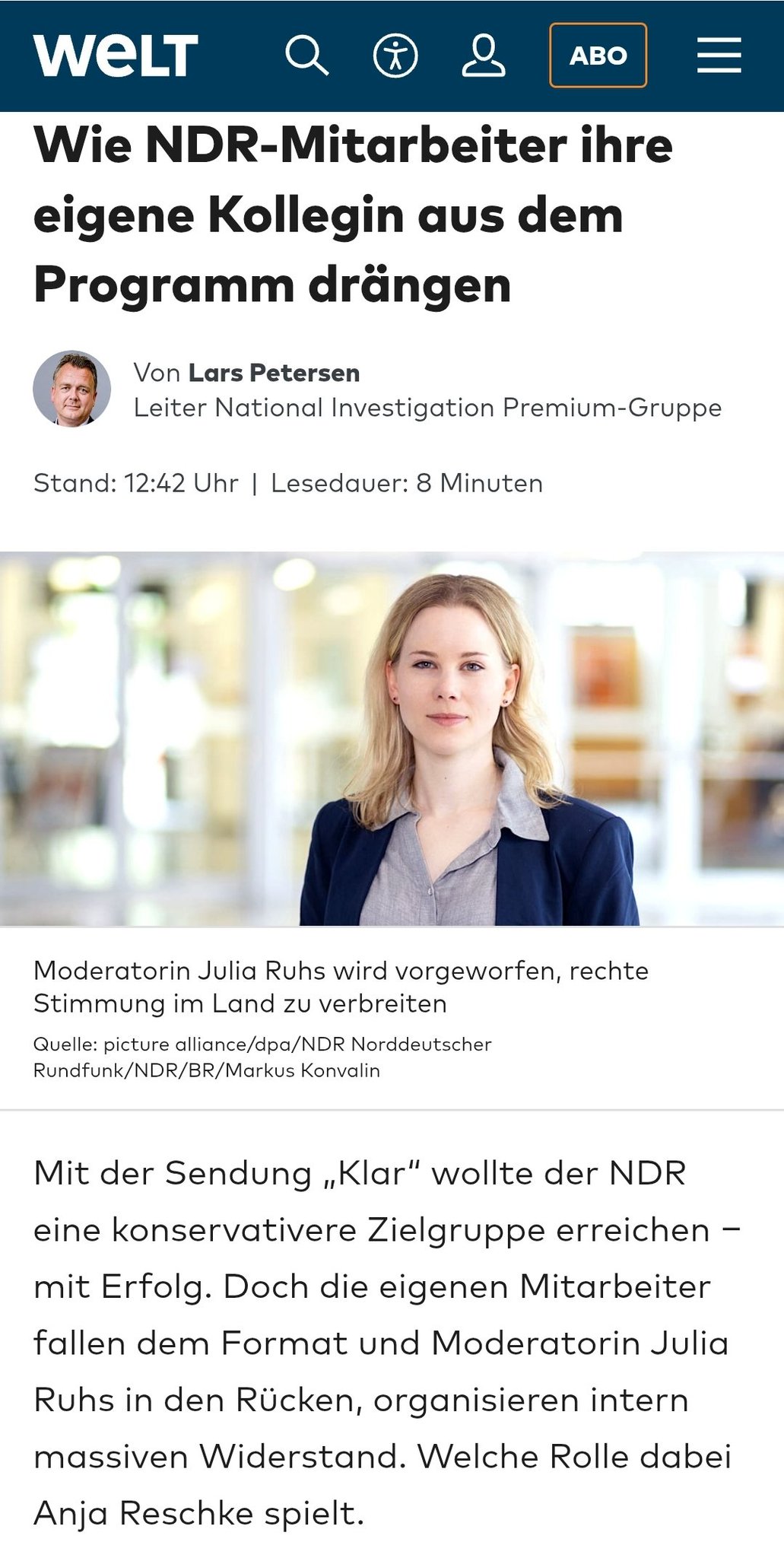 Wie NDR-Mitarbeiter ihre eigene Kollegin aus dem Programm drängen: "Nach WELT-Informationen soll die...