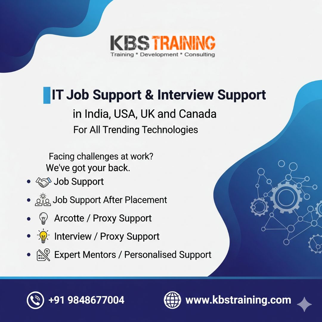 kbstraining's tweet image. Struggling with IT projects or interviews?💻
WhatsApp: wa.link/u7xvhr

KBS Training offers Job Support &amp;amp; Interview Help with expert mentors across 250+ technologies 🌍 (India, USA, UK, Canada).

📞 +91 9848677004 | 🌐 kbstraining.com

#ITJobSupport #CareerSuccess
