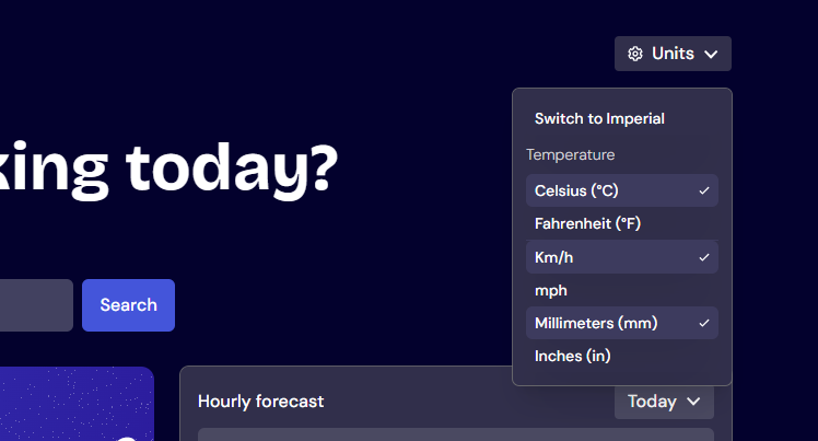 Bensaxxy11's tweet image. Day 5 of the 30-day hackathon by
@frontendmentor
Was able to implement the Toggle between Imperial and Metric measurement units via the units dropdown

#FM30Hackathon #WebDevelopment