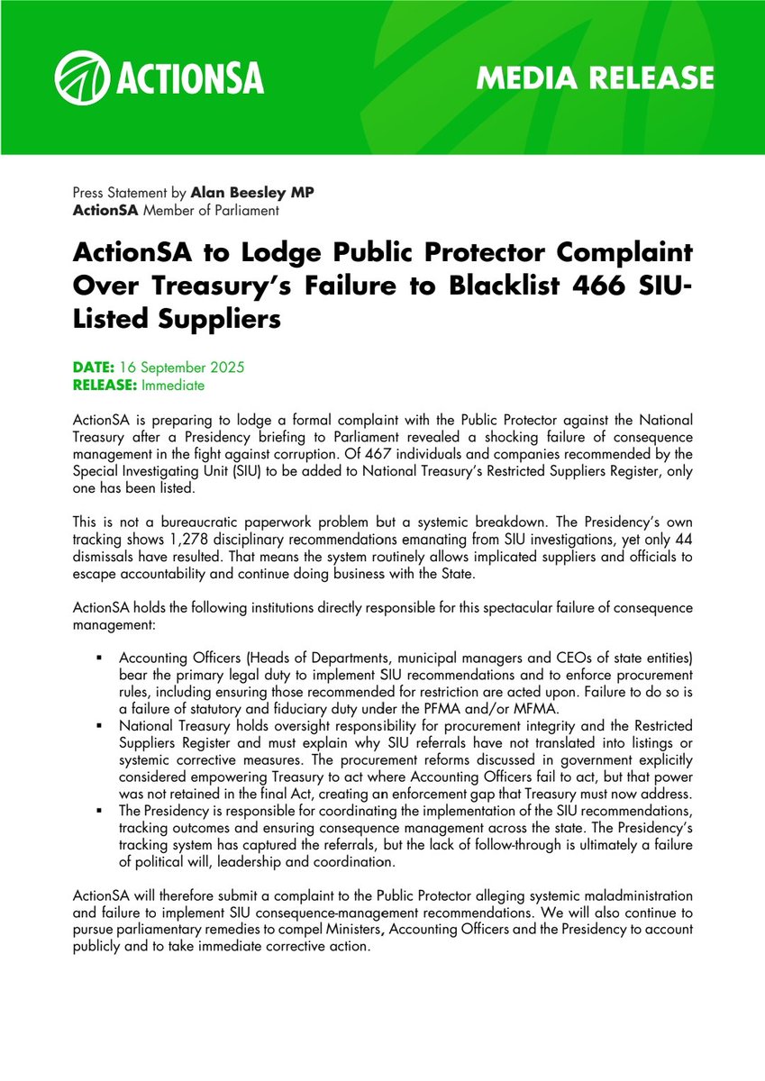 Alan Beesley (@alandbeesley) on Twitter photo It is outrageous that of the 467 companies and individuals recommended by the SIU to be blacklisted, only one has been blacklisted. There is zero political will to fix corruption It is outrageous that of the 467 companies and individuals recommended by the SIU to be blacklisted, only one has been blacklisted. There is zero political will to fix corruption