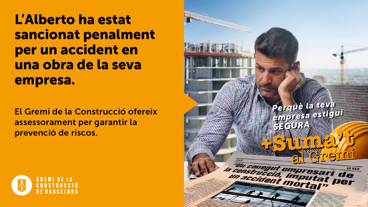 🔹 L’Alberto ha estat sancionat penalment per un accident en una obra de la seva empresa.

✅ El #Gremi ofereix assessorament per garantir la prevenció de riscos. 🚧

Perquè la teva empresa estigui segura, #SumatAlGremi!

gremi-obres.org/feste-soci/