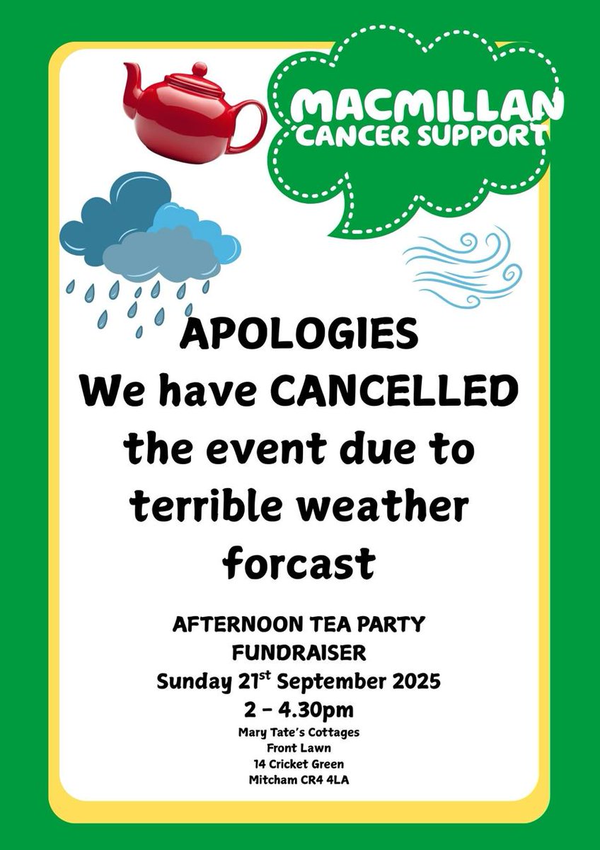 Tea party at Mary Tate's cancelled