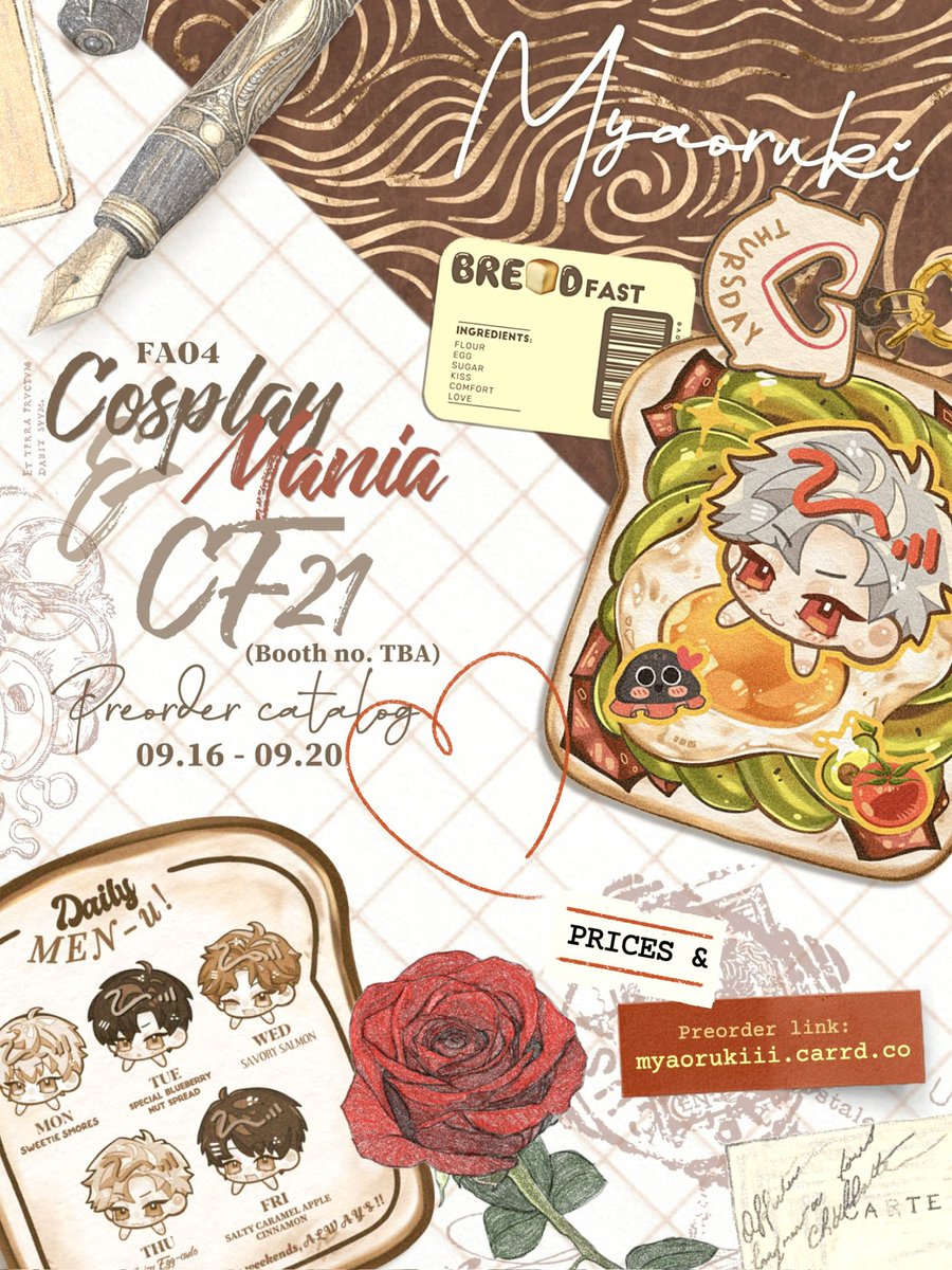 RTs♥️]
Cosplay Mania + CF21 PO Catalog 
Table FA04        |  Booth no. TBA

🔗myaorukiii.carrd.co
🗓️09.16-09.20
📦Pickup only
🍂Fandoms: jjk, lads, tshd, hxh, aot, one piece, genshin

GOs dm (pick up only!)
#CF21 #cf21catalog #cosplaymania2025
