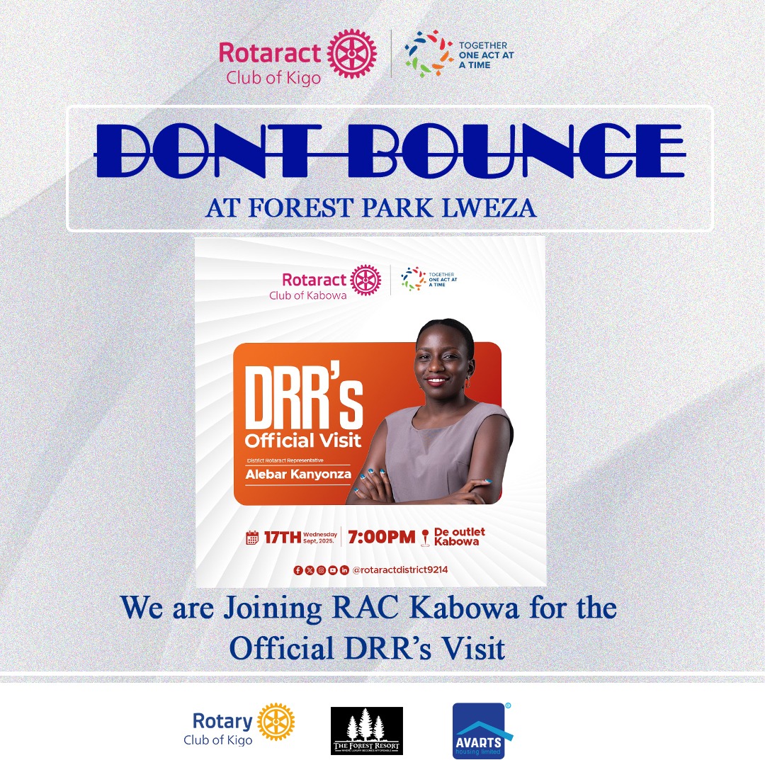 Rac_kigo's tweet photo. 🔥 Don’t Bounce Fam!
This Wednesday we roll out with RAC Kabowa for the Official DRR’s Visit at De Outlet, Kabowa 🕖✨

Come through, let’s vibe, network, and represent RAC Kigo in full swing 💃🕺

#DRRVisit #RotaractKigo #RotaractKabowa #TogetherOneActAtATime
#PRTEAM https://t.co/epnfKiImVF