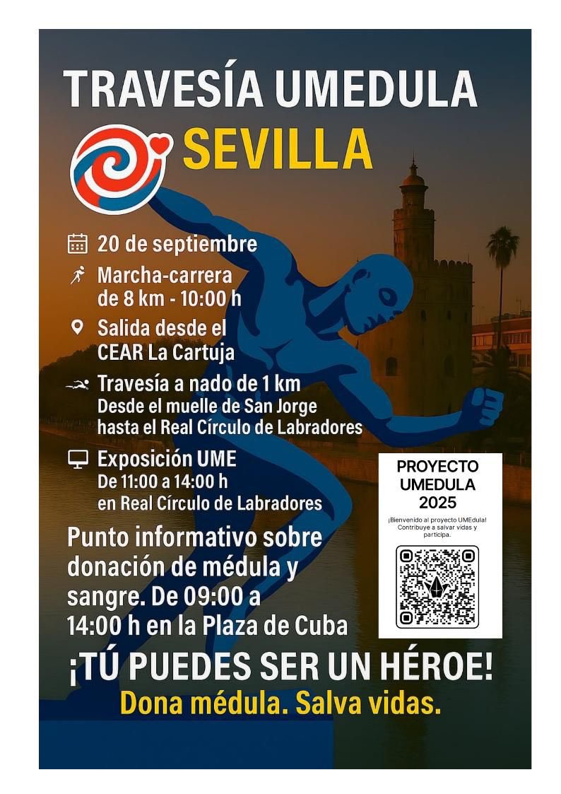 📣 ¡Este 🗓️ sábado 🏊‍♂️ travesía UMÉDULA por el río Guadalquivir!

📍 Nuestra sede de Juan Sebastián Elcano, como entidad colaboradora, será punto de llegada de la prueba de nado (inicio 10.00 de la mañana)