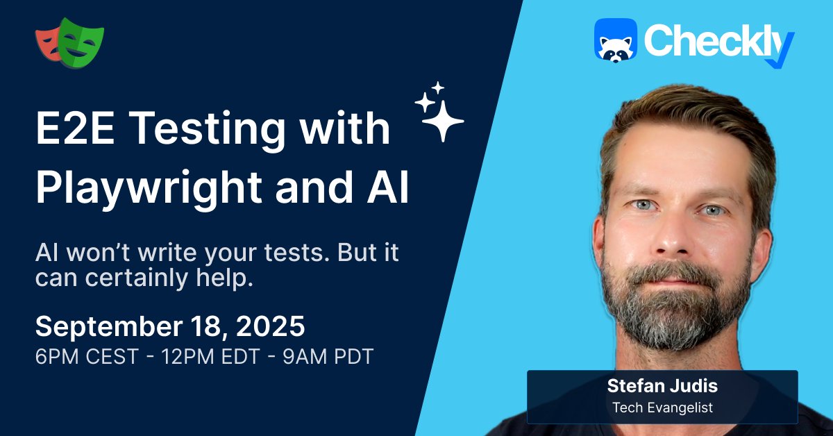 🚀 Modern E2E Testing with Playwright &amp; AI - join this this Thursday!

AI won’t write your tests for you. But it can speed them up, cut boilerplate, and make monitoring easier.

Join Stefan Judis for a practical session on how AI fits into Playwright testing, and where it