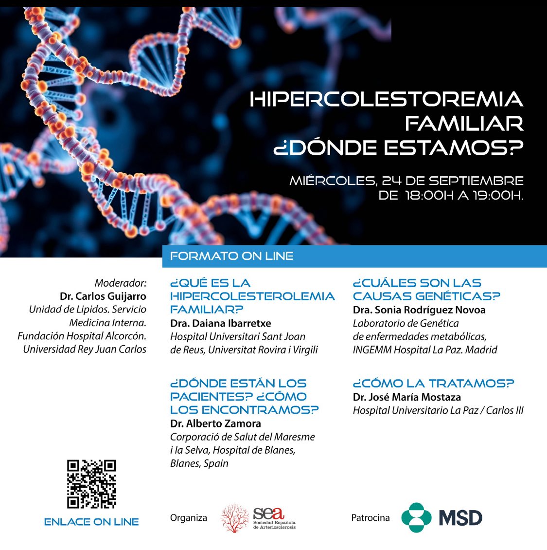 Con motivo de la #celebración del día de la #hipercolesterolemiafamiliar el 24 de septiembre, os invitamos a esta magnífica reunión patrocinada por <a href="/MSDEspana/">MSD España</a> 
Magníficos ponentes y moderador.

#savethedate #saludvascular #arteriosclerosis #conocimiento #hipercolesterolemia #SEA