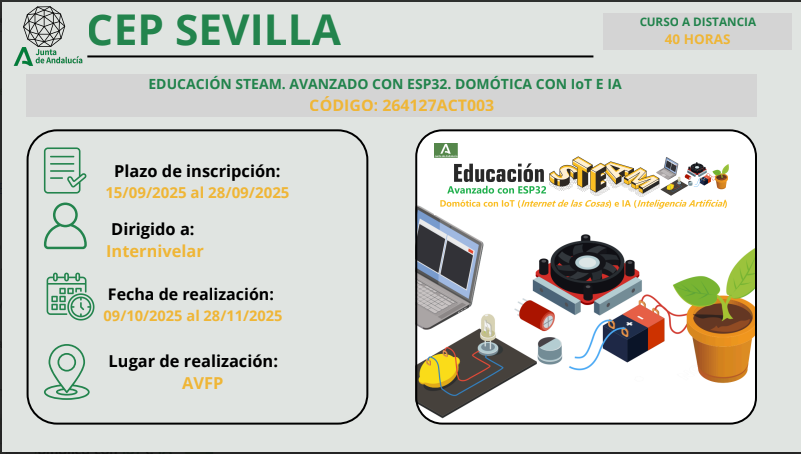 No te pierdas la interesante actividad formativa: EDUCACIÓN STEAM AVANZADO.
Inscríbete en nuestra página web juntadeandalucia.es/educacion/port…

 x.com/CEPdeSevilla304
