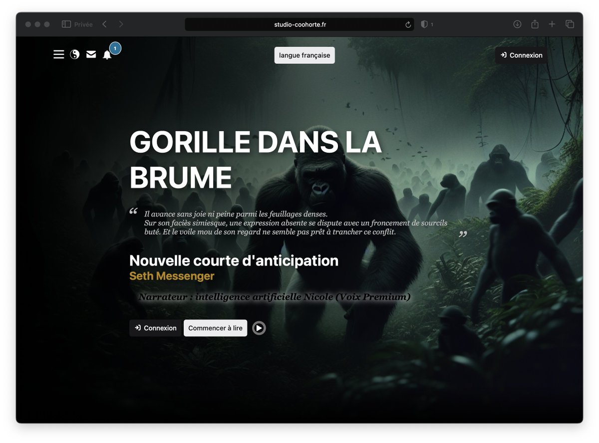 CoohorteStudio's tweet image. 🎧 Plongez dans l’univers immersif de "Gorille dans la brume".
Une nouvelle captivante, transformée en voix premium grâce au Text-to-Speech.
Fermez les yeux… et écoutez l’histoire prendre vie.
👉 studio-coohorte.fr/fr/nouvelles/g…
#AudioStory #TextToSpeech #Gorille