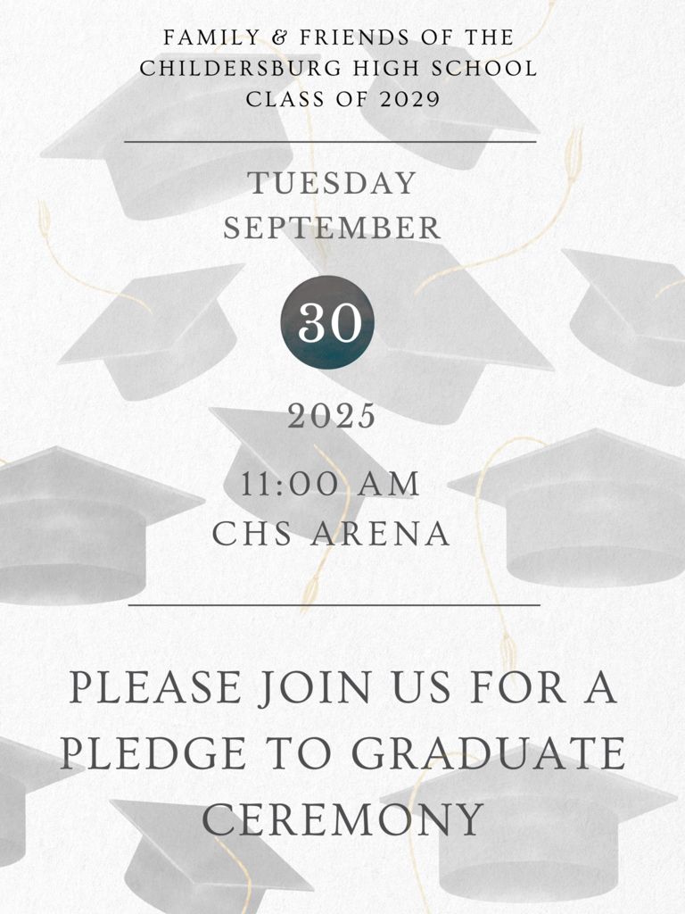 CburgHigh's tweet image. CHS will be hosting a ceremony for 9th grade students called “Pledge to Graduate” on Tuesday, September 30th at 11:00am. At the end of the ceremony freshmen will make a commitment to graduate and sign the Class of 2029’s Pledge. 
#SettingthePACE