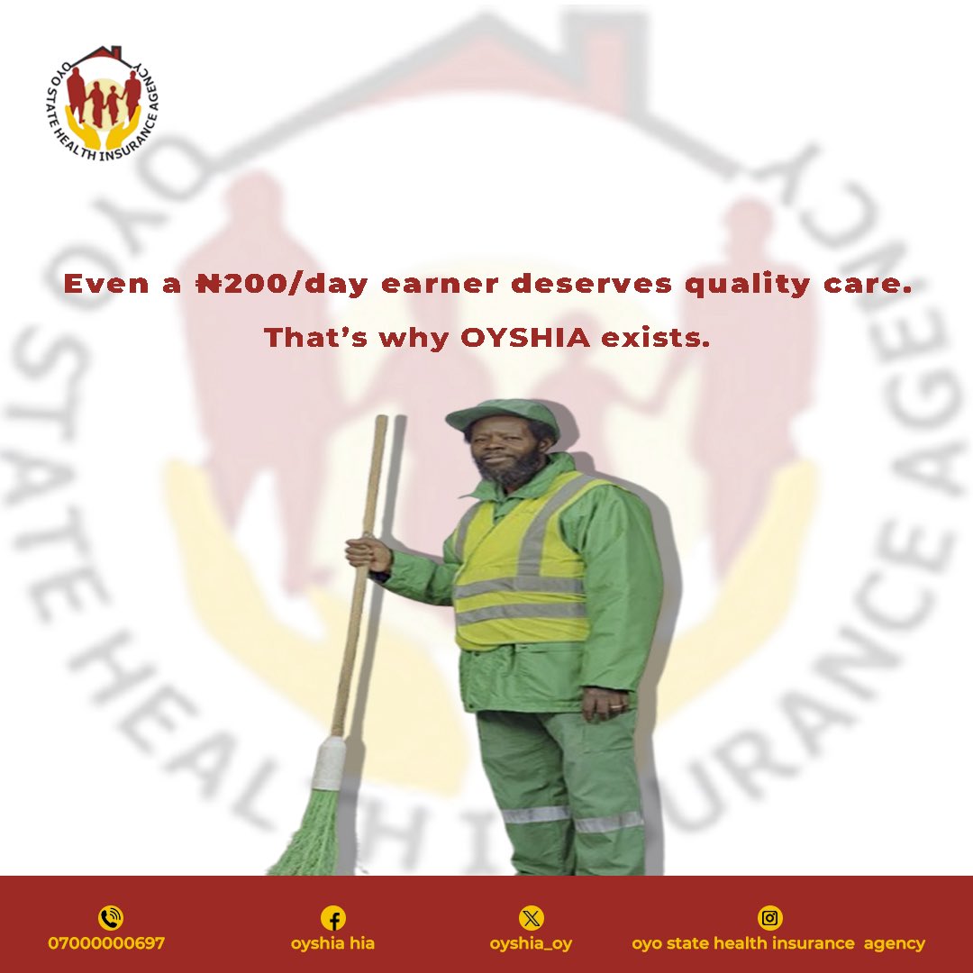 No one should be denied care because of income. 

Even a ₦200/day earner deserves quality healthcare, that’s why OYSHIA exists.

Want to know how to enroll?
Call 07000000697
Visit oyshia.oy.gov.ng
Or just slide into our DM today!

#OYSHIAcares 
#HealthForAll